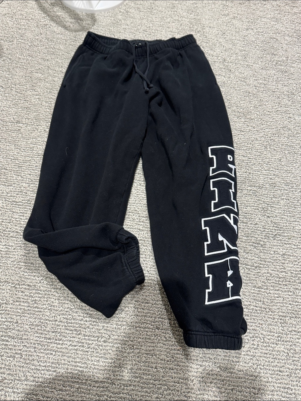 PINK Victoria's Secret Black Jogger Sweatpants with White Side Logo